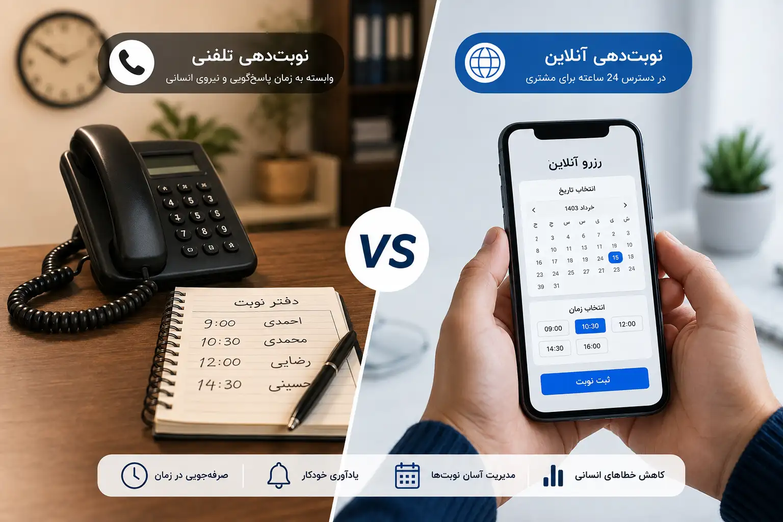 نوبتدهی آنلاین یا تلفنی؛ کدام بهتر است؟ + جدول مقایسه